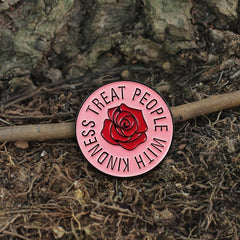Round Pink Rose Flower Pin