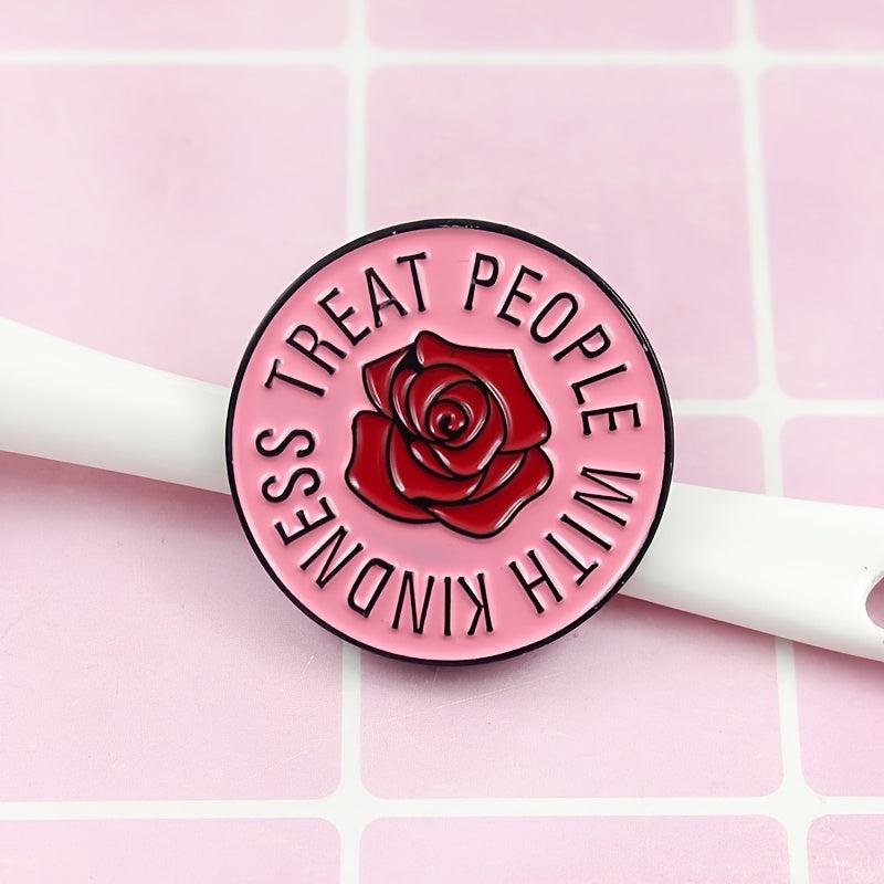 Round Pink Rose Flower Pin