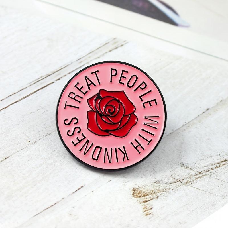 Round Pink Rose Flower Pin