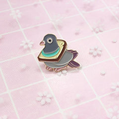 Grey Pigeon Brooch Toast Bread Design