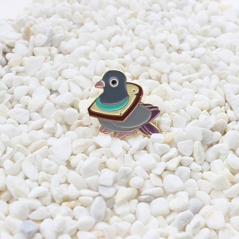 Grey Pigeon Brooch Toast Bread Design