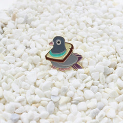 Grey Pigeon Brooch Toast Bread Design