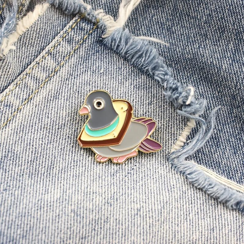 Grey Pigeon Brooch Toast Bread Design