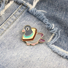 Grey Pigeon Brooch Toast Bread Design
