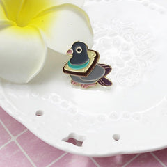 Grey Pigeon Brooch Toast Bread Design