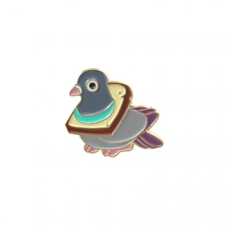 Grey Pigeon Brooch Toast Bread Design