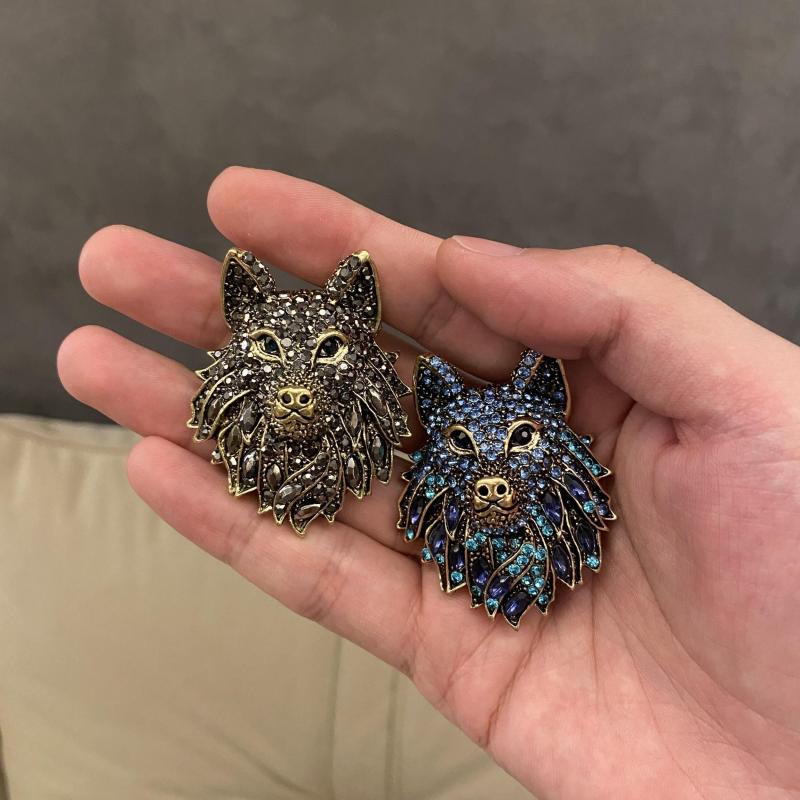Rhinestone Wolf Brooch for Men
