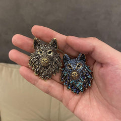 Rhinestone Wolf Brooch for Men