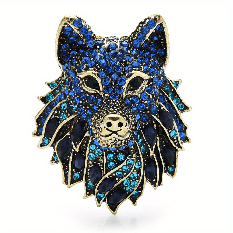 Rhinestone Wolf Brooch for Men