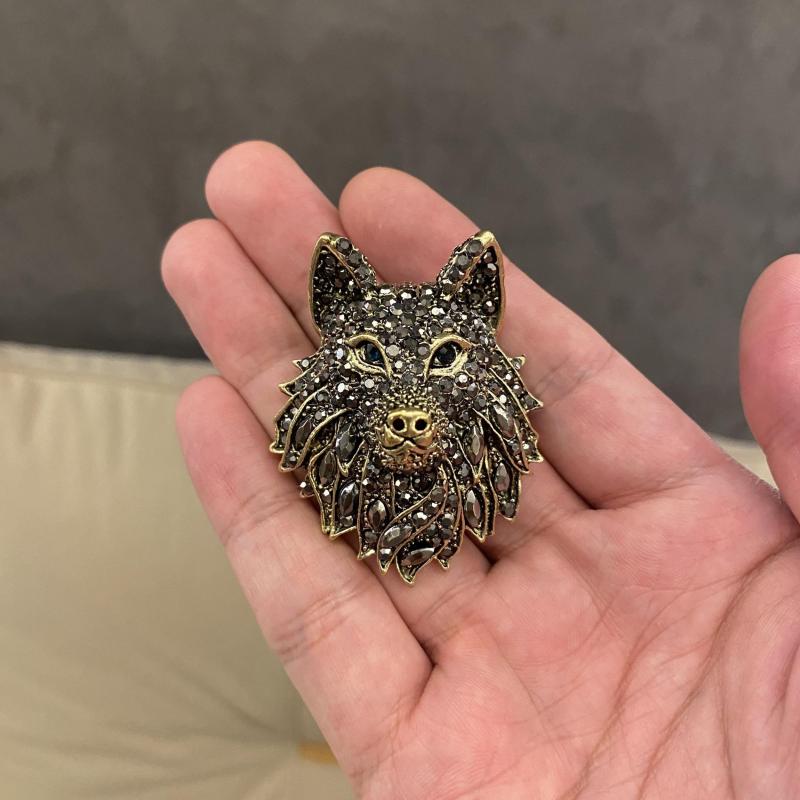 Rhinestone Wolf Brooch for Men
