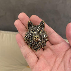 Rhinestone Wolf Brooch for Men
