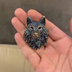 Rhinestone Wolf Brooch for Men