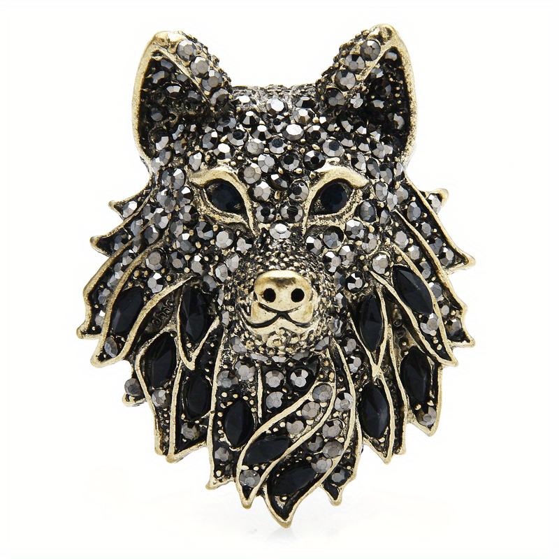Rhinestone Wolf Brooch for Men