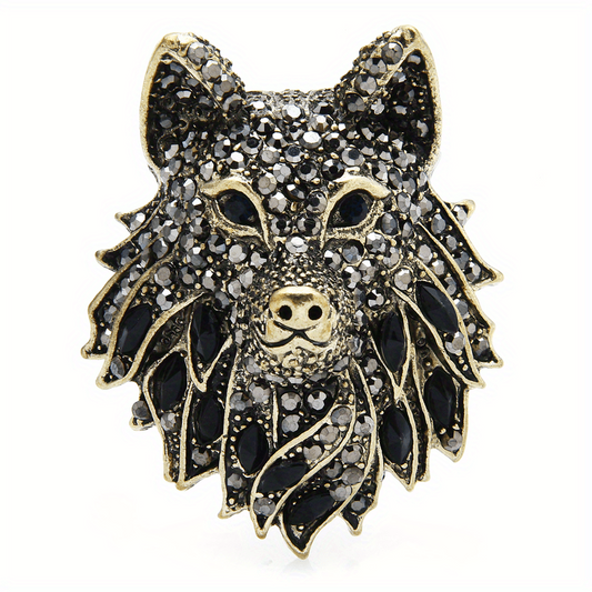 Rhinestone Wolf Brooch for Men