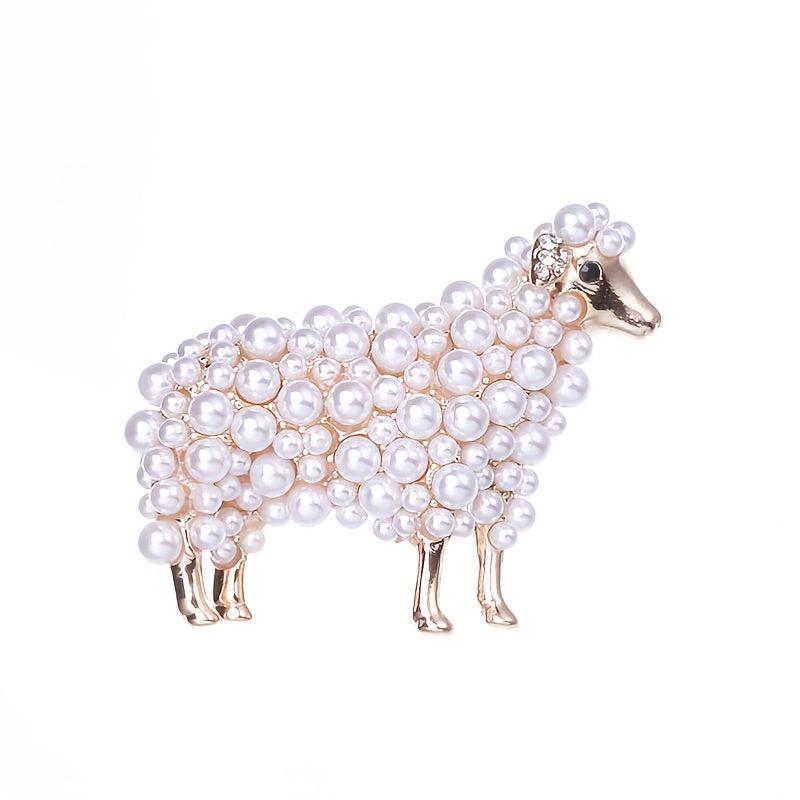 Men's Sheep Faux Pearl Brooch Unisex Animal Pattern Element Brooch