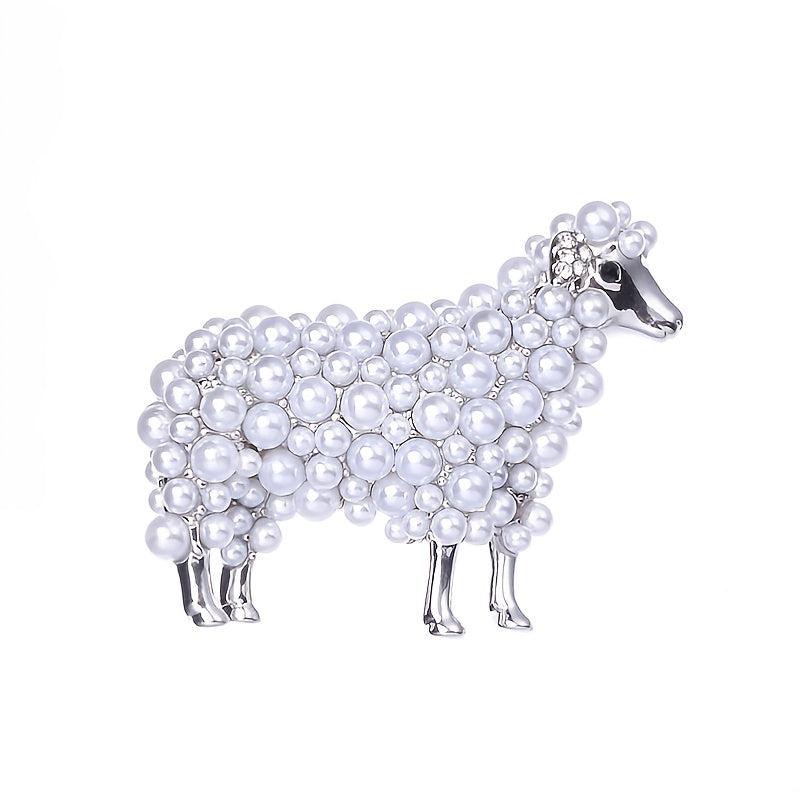 Men's Sheep Faux Pearl Brooch Unisex Animal Pattern Element Brooch