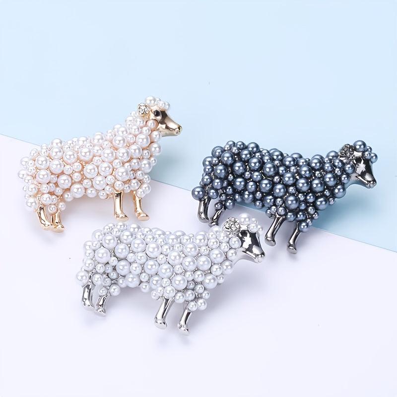 Men's Sheep Faux Pearl Brooch Unisex Animal Pattern Element Brooch