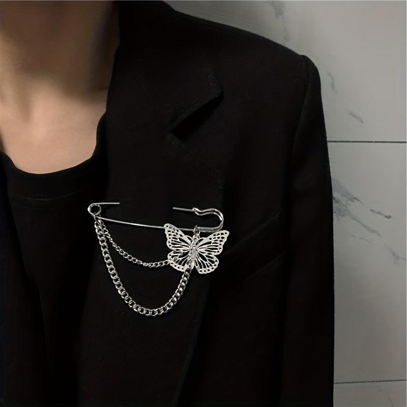 Double Layer Chain Butterfly Brooch Men Pin Suits Shoes Hats Accessories