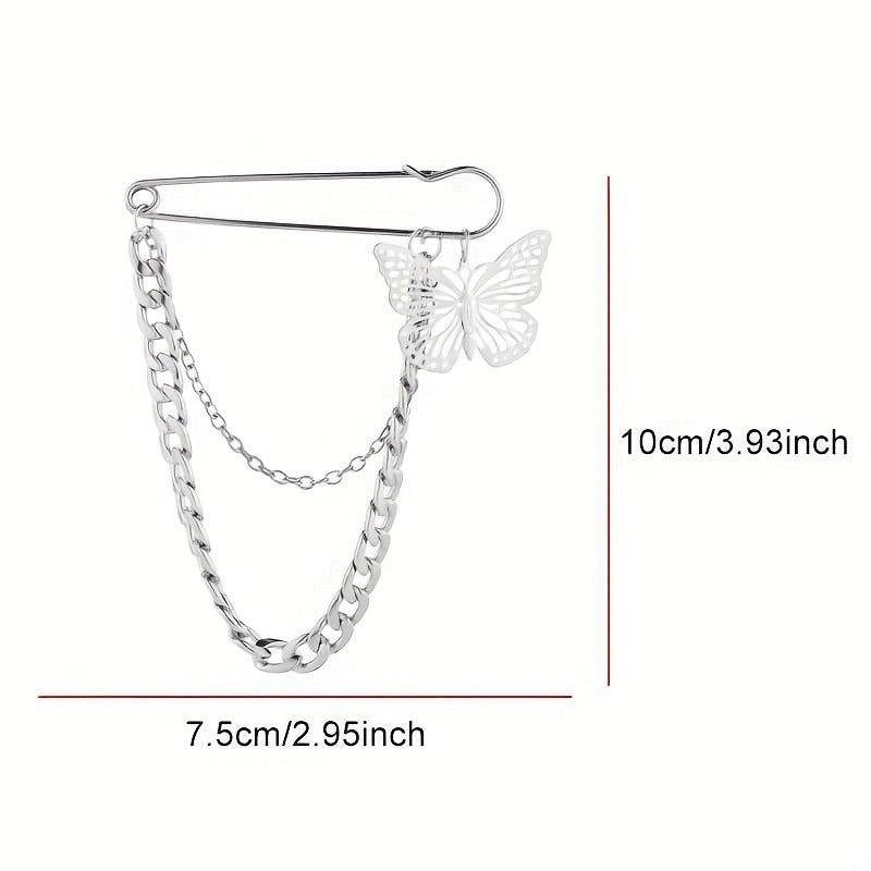 Double Layer Chain Butterfly Brooch Men Pin Suits Shoes Hats Accessories