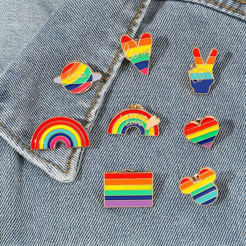 Rainbow Heart Flag Heart Embroidered Brooch Personality Alloy Pin