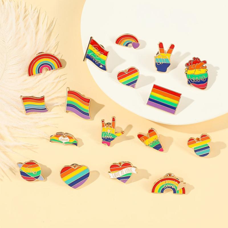 Rainbow Heart Flag Heart Embroidered Brooch Personality Alloy Pin