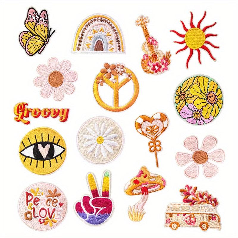 16pcs Sunshine Flowers Iron On Patches Sew On Embroidered Applique