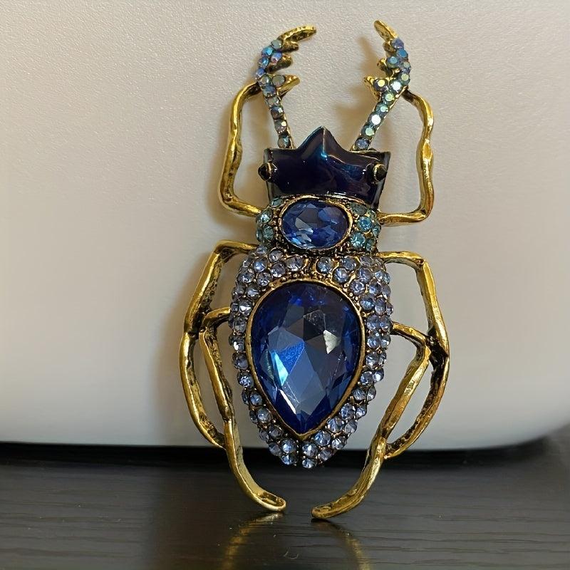 Vintage Scarab Beetle Brooch Pin Sparkle Rhinestone Aged Crystal Style