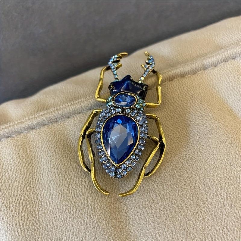 Vintage Scarab Beetle Brooch Pin Sparkle Rhinestone Aged Crystal Style