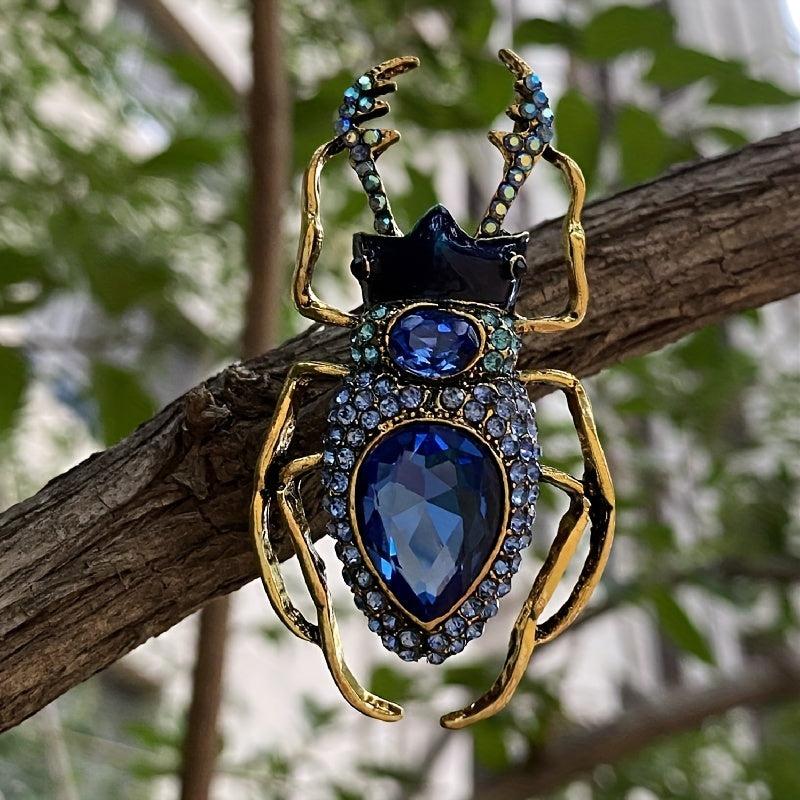 Vintage Scarab Beetle Brooch Pin Sparkle Rhinestone Aged Crystal Style