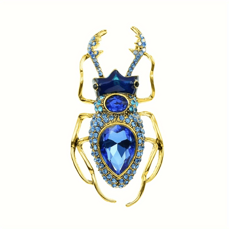 Vintage Scarab Beetle Brooch Pin Sparkle Rhinestone Aged Crystal Style