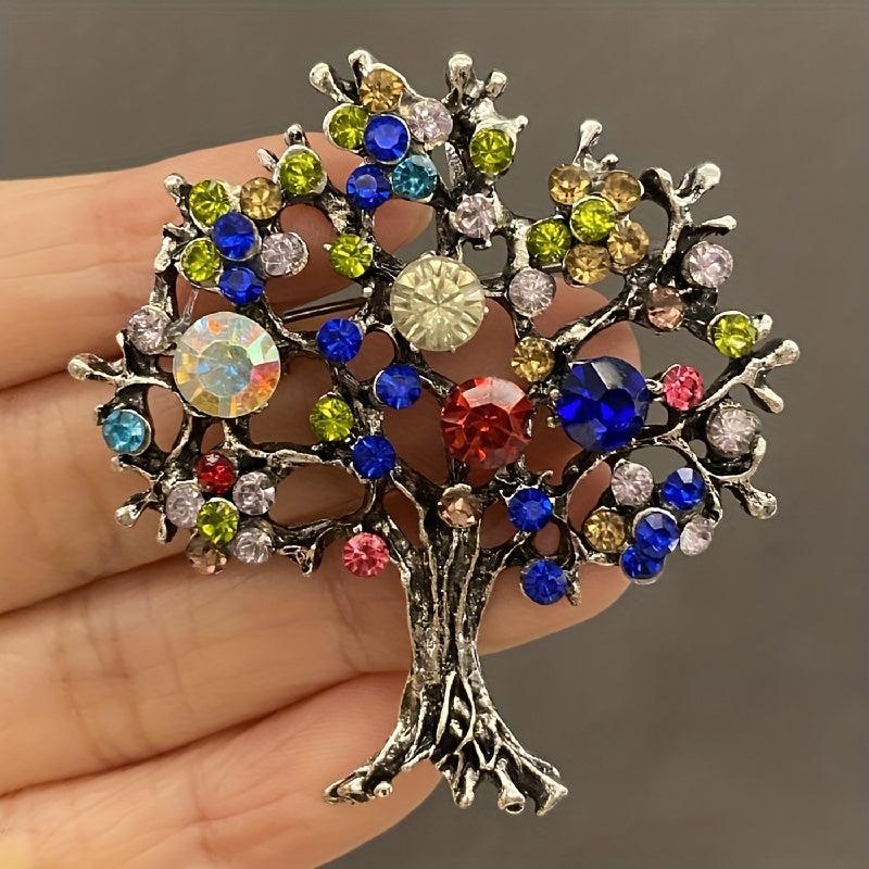 Multicolor Rhinestone Tree Brooch - Christmas Tree Party Office Casual Pins