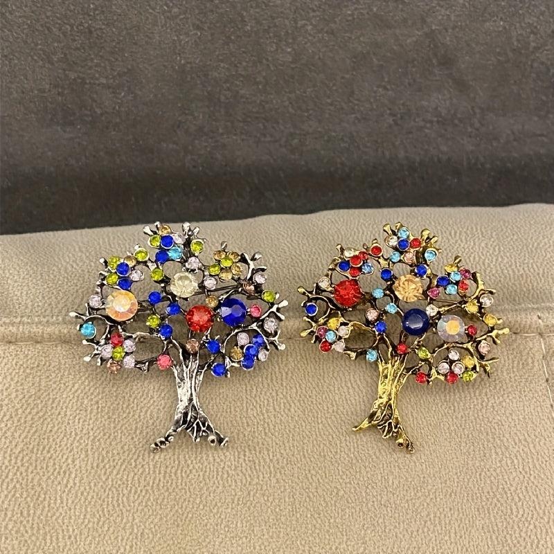 Multicolor Rhinestone Tree Brooch - Christmas Tree Party Office Casual Pins