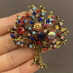 Multicolor Rhinestone Tree Brooch - Christmas Tree Party Office Casual Pins