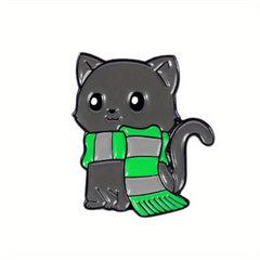 Cartoon Cat Scarf Shape Alloy Brooch Pin Unisex Gray Kitten