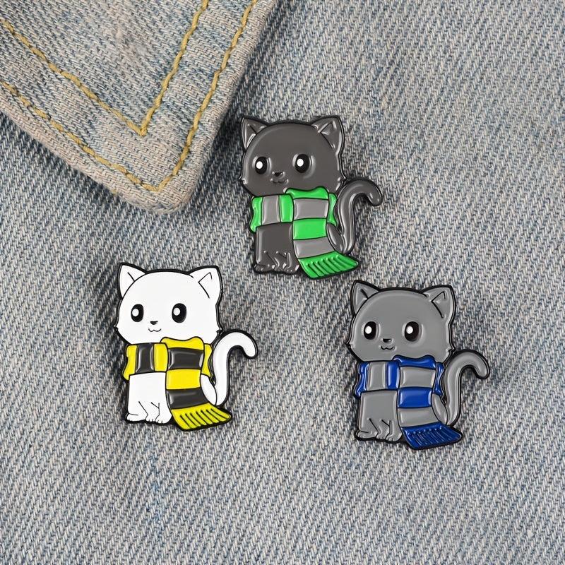 Cartoon Cat Scarf Shape Alloy Brooch Pin Unisex Gray Kitten