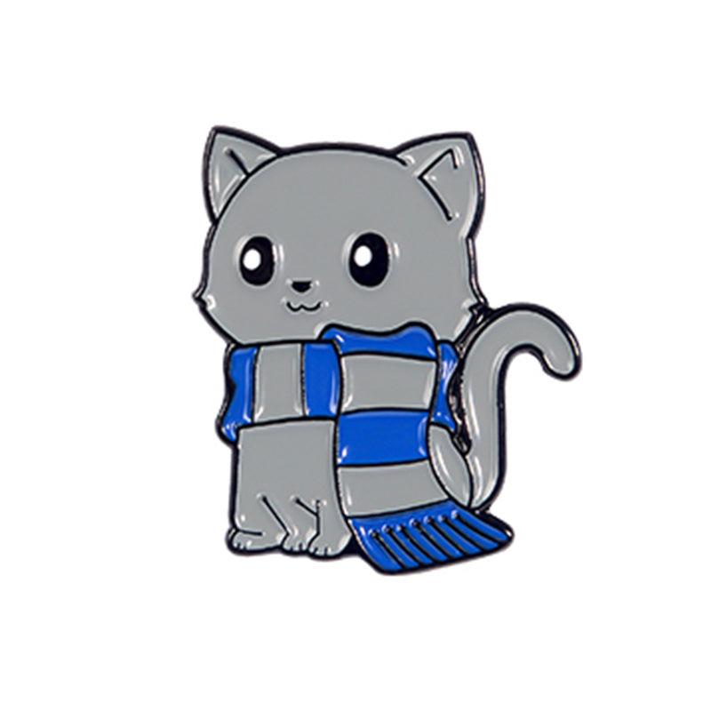 Cartoon Cat Scarf Shape Alloy Brooch Pin Unisex Gray Kitten