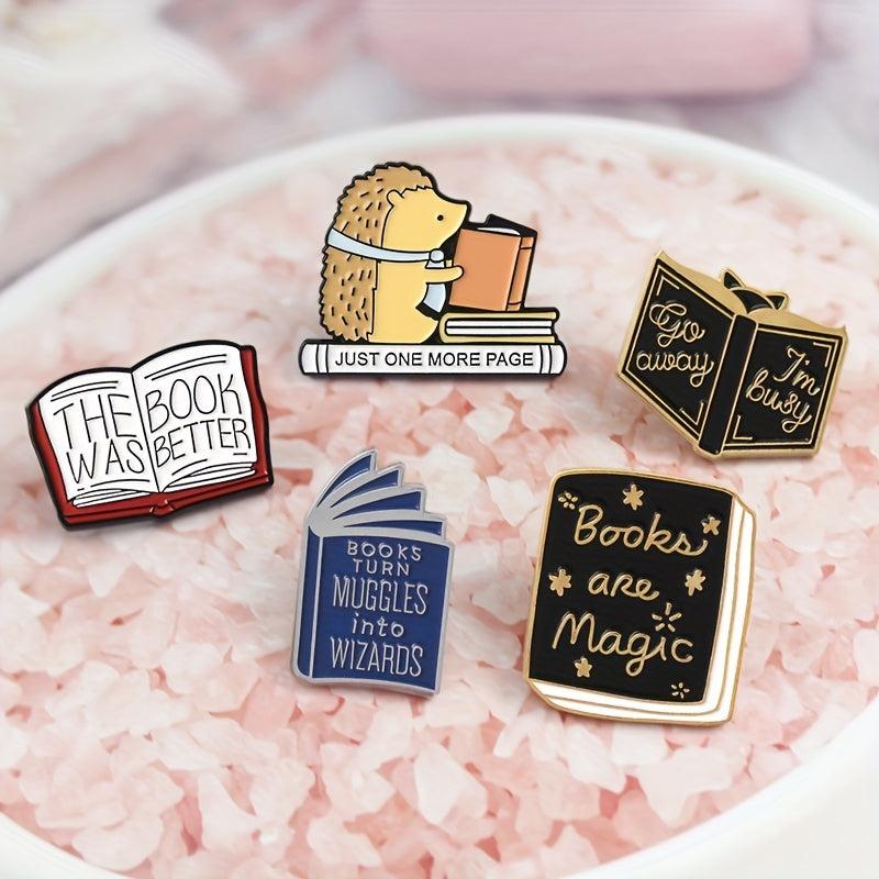 Cartoon Alloy Hedgehog School Book Reading Creative Pin