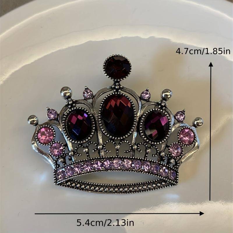 Vintage Purple Rhinestone Crown Brooch for Men Unisex