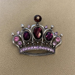 Vintage Purple Rhinestone Crown Brooch for Men Unisex