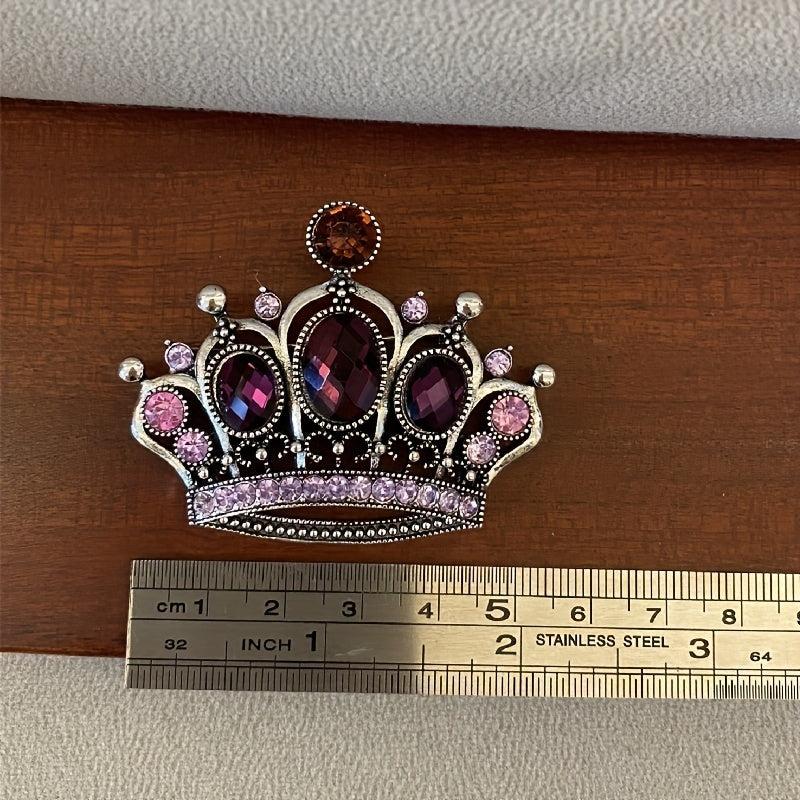 Vintage Purple Rhinestone Crown Brooch for Men Unisex
