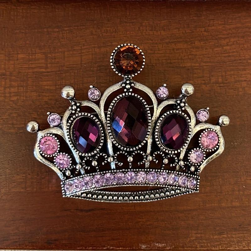 Vintage Purple Rhinestone Crown Brooch for Men Unisex