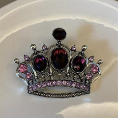 Vintage Purple Rhinestone Crown Brooch for Men Unisex