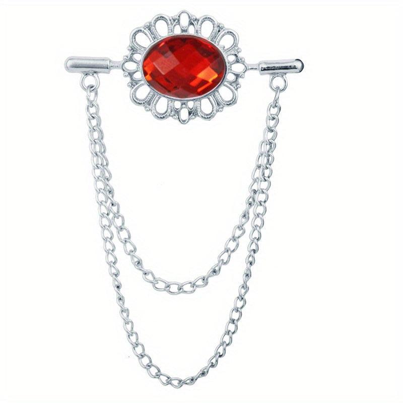 Tassel Oval Gemstone Collar Pin Men's Personality Collar Angle Chain Brooch