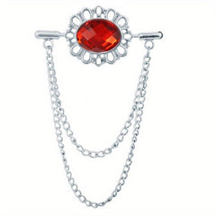 Tassel Oval Gemstone Collar Pin Men's Personality Collar Angle Chain Brooch