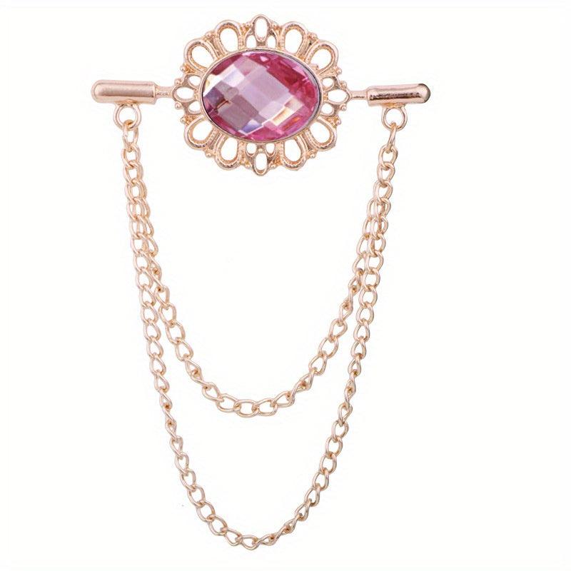 Tassel Oval Gemstone Collar Pin Men's Personality Collar Angle Chain Brooch