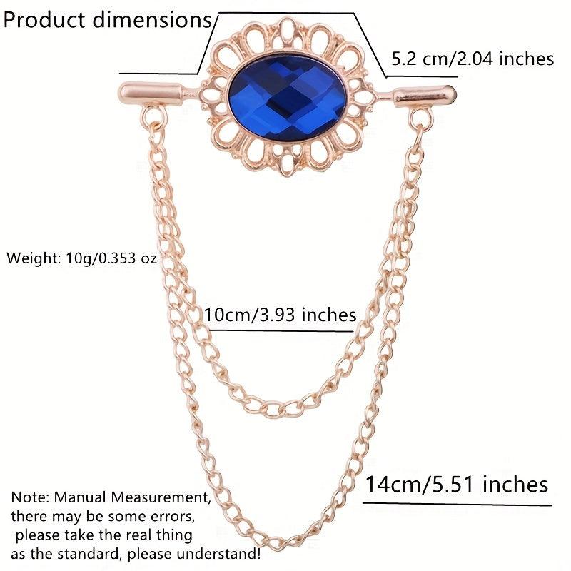 Tassel Oval Gemstone Collar Pin Men's Personality Collar Angle Chain Brooch