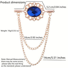 Tassel Oval Gemstone Collar Pin Men's Personality Collar Angle Chain Brooch