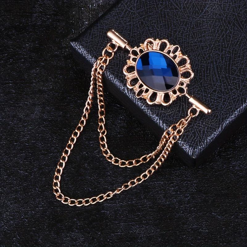 Tassel Oval Gemstone Collar Pin Men's Personality Collar Angle Chain Brooch