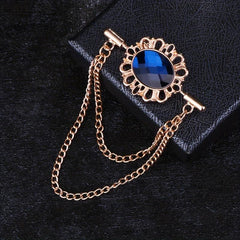Tassel Oval Gemstone Collar Pin Men's Personality Collar Angle Chain Brooch