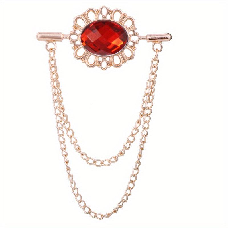 Tassel Oval Gemstone Collar Pin Men's Personality Collar Angle Chain Brooch